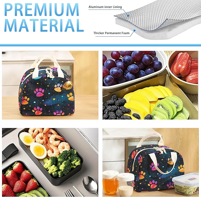 Insulated Lunch Box for Women and Men,Corduroy Lunch Bag for Work,Leakproof Adults Cooler Tote Bag for Offices,Picnic,Travel,Outdoor (Cat's Claw)