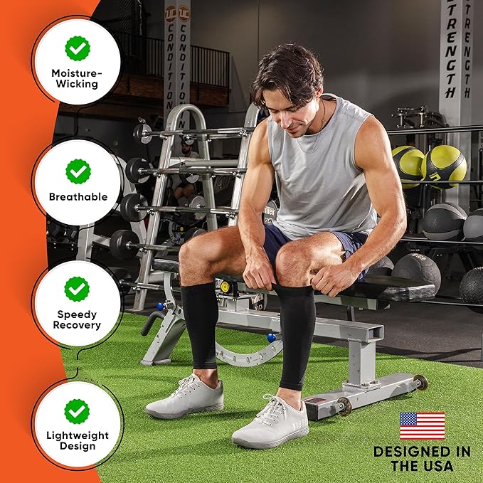 Calf Compression Sleeves for Men and Women - (1 Pair) Footless Compression Socks Support for Varicose Vein, Nursing, Pregnancy, Running - PhysFlex Leg Sleeve Brace for Shin Splints, Pain Relief and