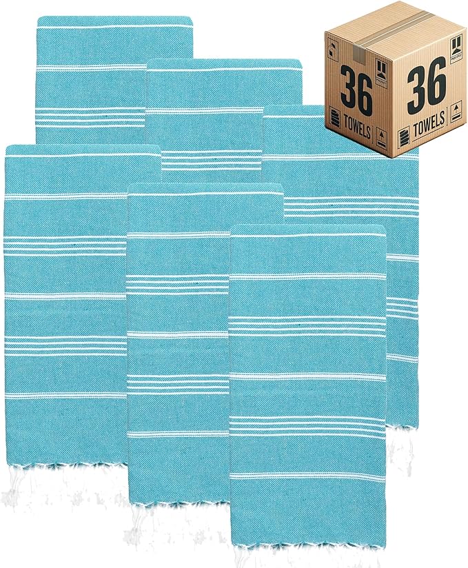 Turkish Beach Towels, Bulk Case of 36 | Oversized, Quick Dry, Sand Free | 100% Cotton, Large 38x71 Towels for Beach, Pool, Travel | Ultra-Soft, Compact, Absorbent | Teal