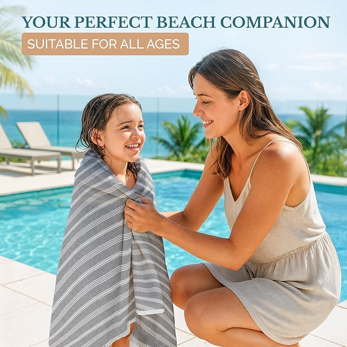 Casa Platino Quick Dry Beach Towels, Oversized Pool Towel for Travel, Pre-Washed Lightweight Design, Sand Free and Soft for Relaxing Days at The Pool, Beach, or Outdoor Adventures – 39"x71" Grey