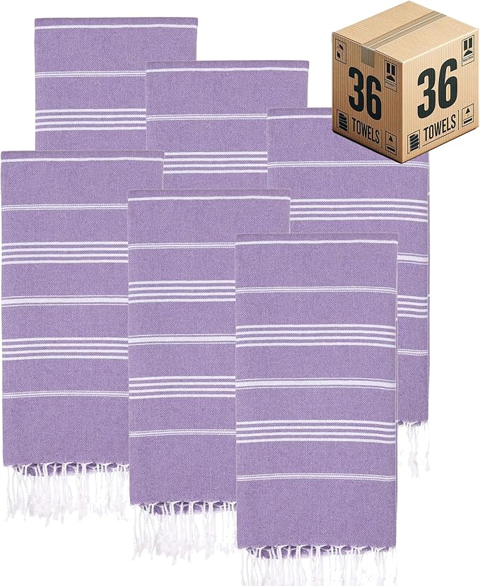 Turkish Beach Towels, Bulk Case of 36 | Oversized, Quick Dry, Sand Free | 100% Cotton, Large 38x71 Towels for Beach, Pool, Travel | Ultra-Soft, Compact, Absorbent | Purple