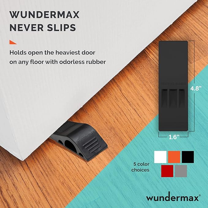Wundermax Rubber Door Stoppers for Bottom of Door Stop - Pack of 3 Rubber Wedge for Carpet, Hardwood, Concrete, and Tile - Home Improvement Accessories - Gray