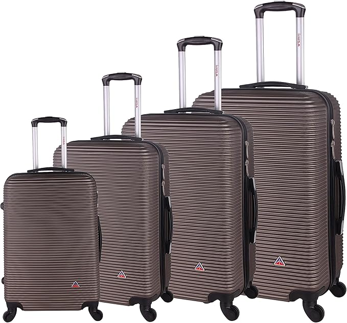 InUSA ROYAL Hardside Luggage Set with Spinner Wheel | Spacious Travel Suitcases with Ergonomic GEL Handle and Studs | (20/24/28/32) 4 Piece Luggage Set | Brown