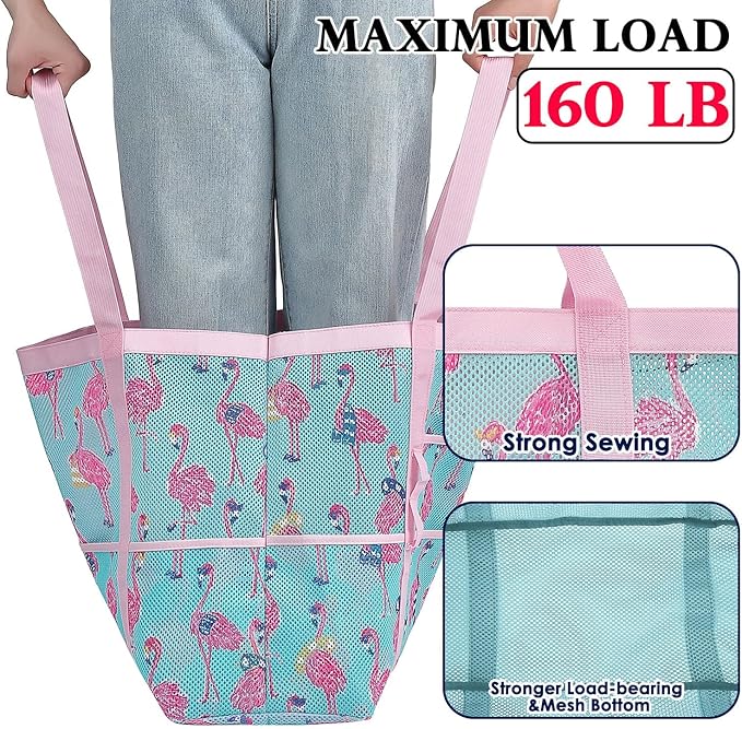 Mesh Beach Bag, Large Beach Tote with Zipper Pocket, Toys Pool Bag for Family Travel Vacation Cruise Essentials