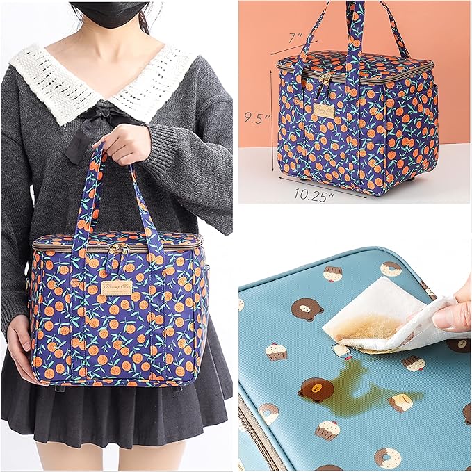Kwang Min Insulated Insulated Cooler Bag,Reusable Large Lunch Bag for Women, Great for Outdoors,Camping,Party,Premium Quality,Adjustable Strap,Foldable