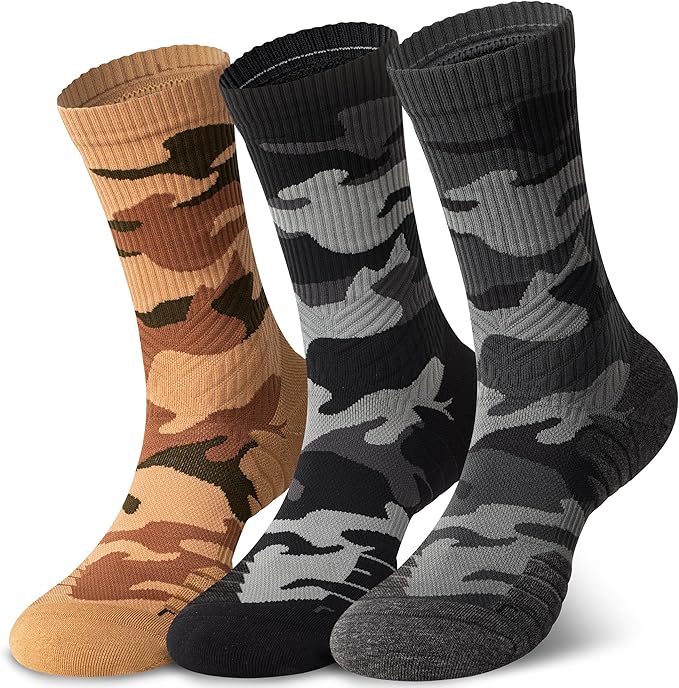Hylaea Compression Running Socks for men, Coolmax Anti-Blister Cushion Crew Socks for Athletic, Moisture Wicking & Seamless
