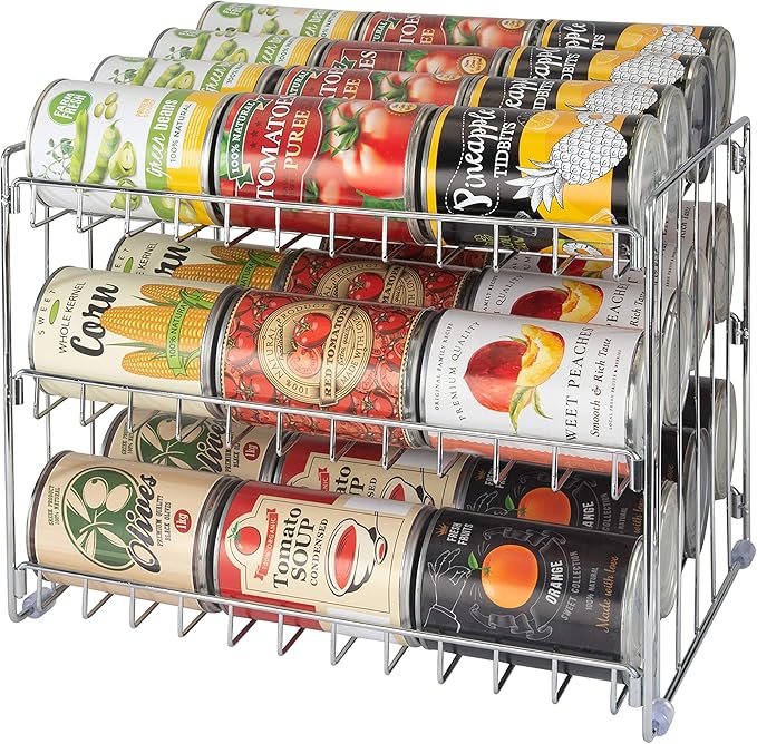 Kitchen Details 3 Tier Can Organizer | Canned Food Storage Rack | Kitchen Cabinet and Pantry Organization-| Holds 36 Cans - Space Saving - Chrome,(Pack of 12)