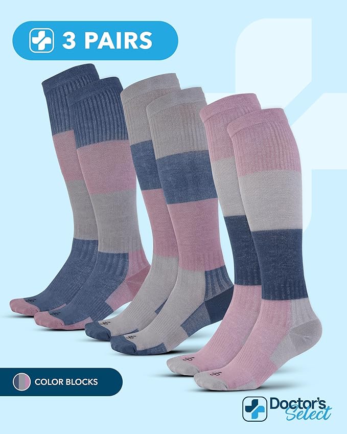 Doctor's Select Bamboo Viscose Light Compression Socks for Women & Men - 3 Pairs, 8-15 mmHg Compression Socks, Knee High