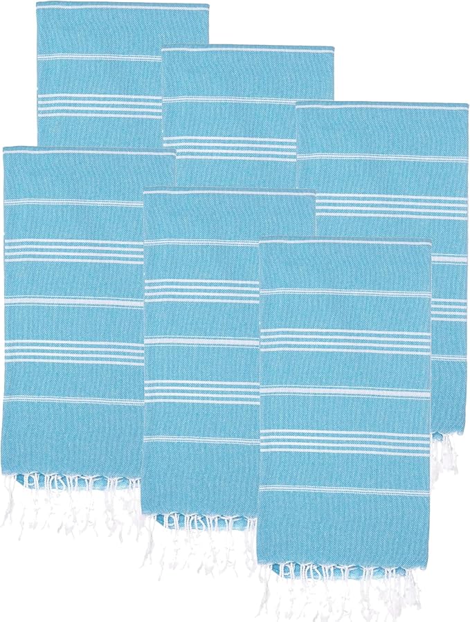 Turkish Beach Towels, Pack of 6 | Oversized, Quick Dry, Sand Free | 100% Cotton, Large 38x71 Towels for Beach, Pool, Travel | Ultra-Soft, Compact, and Absorbent | Turquoise