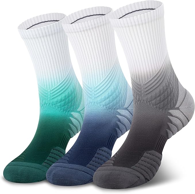 Hylaea Compression Running Socks for men, Coolmax Anti-Blister Cushion Crew Socks for Athletic, Moisture Wicking & Seamless