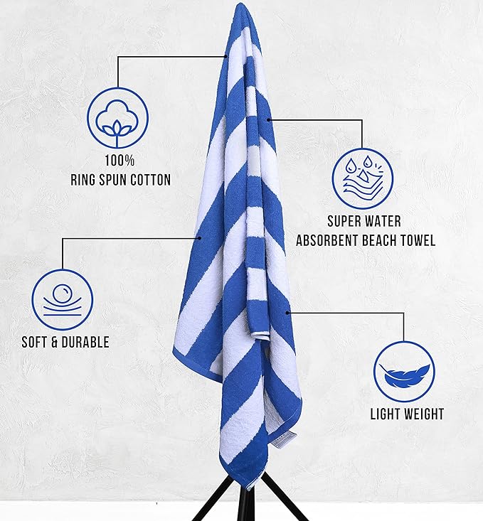 Utopia Towels 24 Pack Cabana Stripe Beach Towel, 30 by 60 Inches, Oversized 100% Ringspun Cotton Pool Towels, Highly Absorbent Bath Towels for Beach