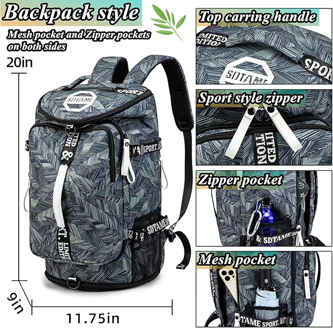 Gym Duffle Bag Backpack with Shoe Compartment,4 ways Travel Backpack for Women and Men,Multi-Functional Weekender bag with Waterproof Layer&Laptop Compartment for Fitness, Travel,Camping