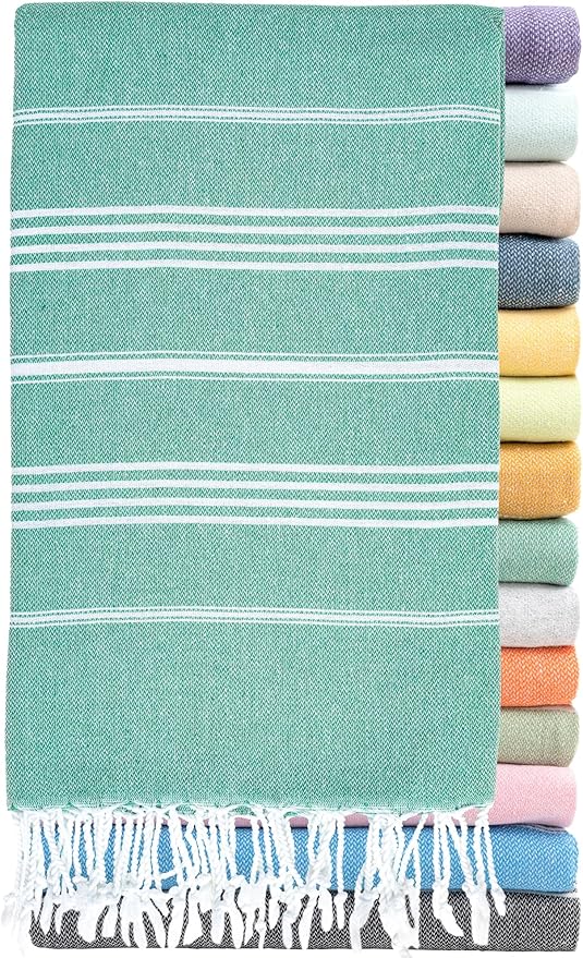 Ray Silver Turkish Beach Towel – 100% Cotton 40x71 Quick Dry Oversized Sand Free Lightweight Blanket for Travel Camping Bath Sauna Pool Gym Yoga (1pc - S-Benetton Green)