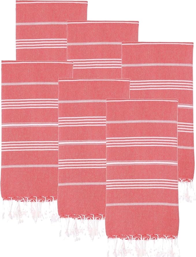 Turkish Beach Towels, Pack of 6 | Oversized, Quick Dry, Sand Free | 100% Cotton, Large 38x71 Towels for Beach, Pool, Travel | Ultra-Soft, Compact, and Absorbent | Red