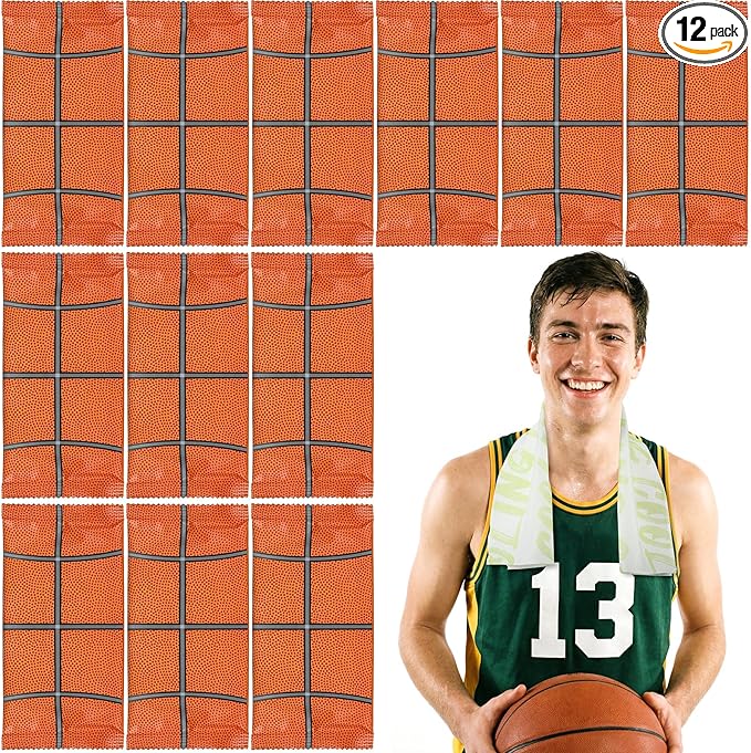 Frienda 12 Count Disposable Cooling Towel, 23.6''x 7.9'' Large Cooling Body Wipes, Baseball Basketball Softball Soccer Ice Towel for Hot Weather, Individually Wrapped for Sport Player (Basketball)