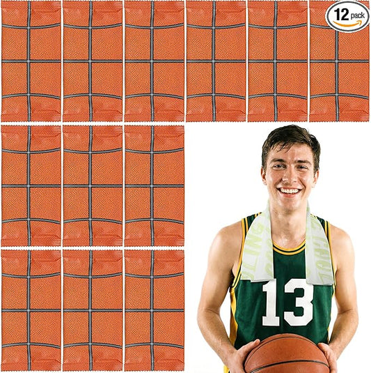 Frienda 12 Count Disposable Cooling Towel, 23.6''x 7.9'' Large Cooling Body Wipes, Baseball Basketball Softball Soccer Ice Towel for Hot Weather, Individually Wrapped for Sport Player (Basketball)