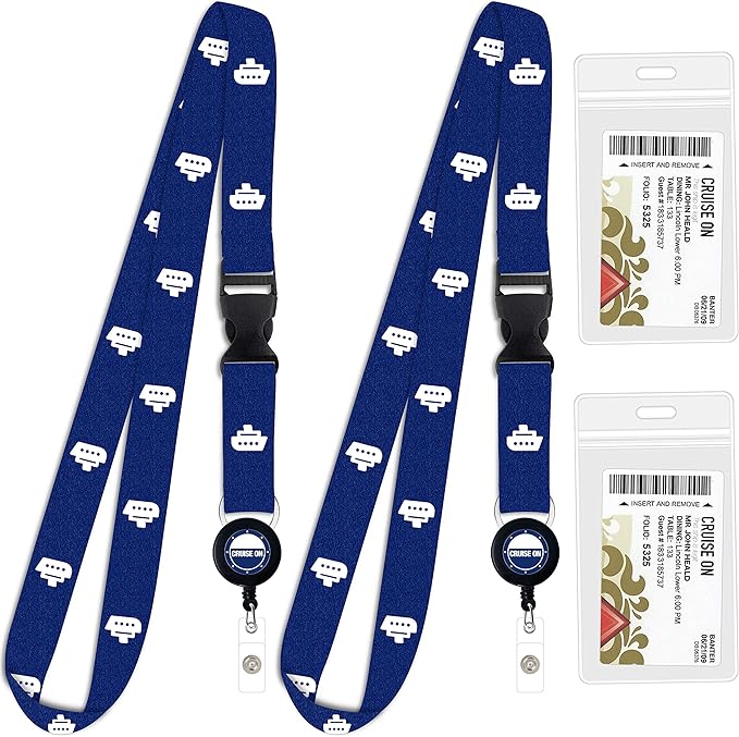 Cruise On Cruise Lanyard for Ship Cards – 2-Pack Retractable Badge & Waterproof Key Card Holder for Ship Cards – Cruise Essentials 2026-2027, Perfect for Travel & Vacation (Navy Blue)