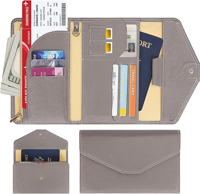ZOPPEN Mulit-purpose Rfid Blocking Passport Holder Travel Wallet (Ver.4) Passport and Vaccine Card Holder ComboTri-fold Document Organizer Travel Essentials