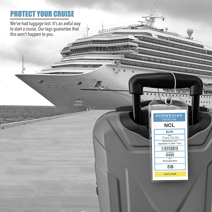Cruise On NCL Cruise Luggage Tag Holder (4 Pack) – Fits Printed Norwegian Ship Tags – 2026 & 2027 Cruise Essentials – Clear, Durable & Waterproof Luggage Tags for Smooth Sailing