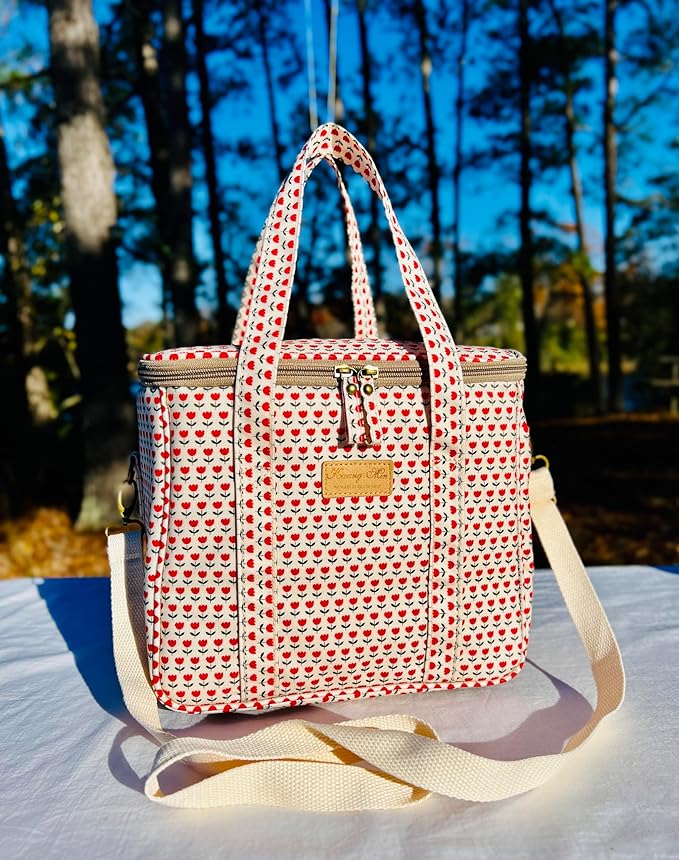 Kwang Min Insulated Insulated Cooler Bag,Reusable Large Lunch Bag for Women, Great for Outdoors,Camping,Party,Premium Quality,Adjustable Strap,Foldable