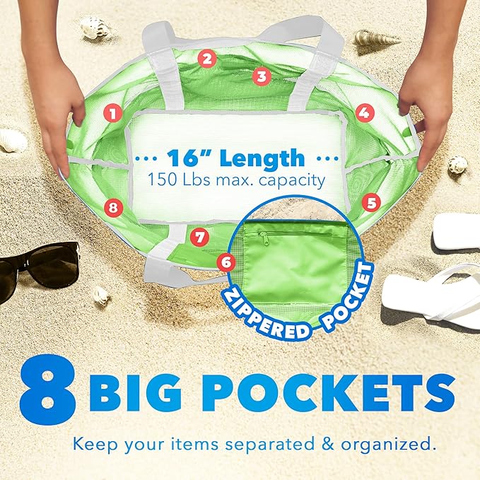 Dejaroo Mesh Sand Free Bag - Strong Lightweight Bag For Beach & Vacation Essentials. Tons of Storage!