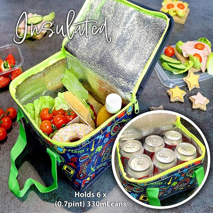 Fashion Stationery Insulated Lunch Bag Kids Lunch Box Folding Reusable Lunchbags for Girls or Boys Lunch Box for School, Beach or Travel Small Cooler or Picnic Coolers