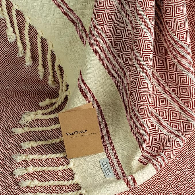 Your Choice Turkish Beach Towel (71x41) - 100% Cotton Turkish Towel, Sand Free Quick Dry Oversized, Lightweight Compact Travel Towel - Color Red