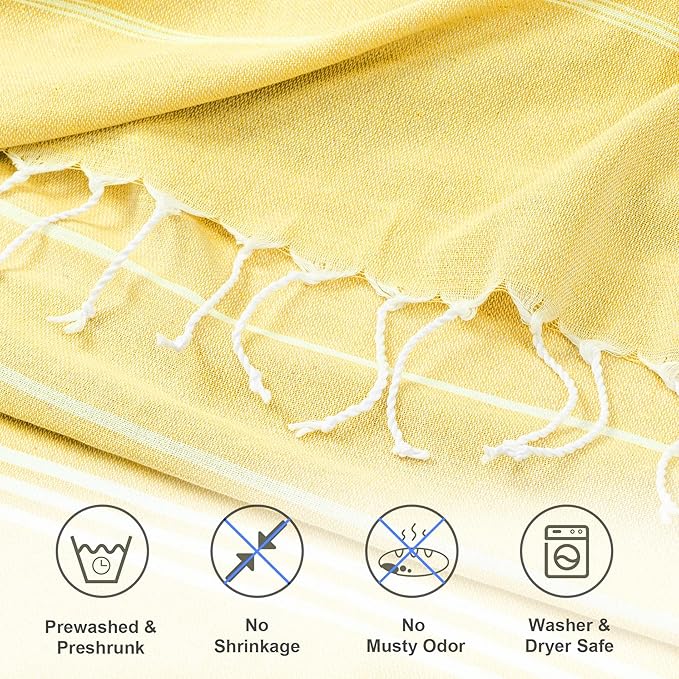 Turkish Beach Towel, 36"x71" Quick Dry Sand Free Oversized Bath Pool Swim Towel, Lightweight Travel Turkish Towels Vacation Essentials, Yellow