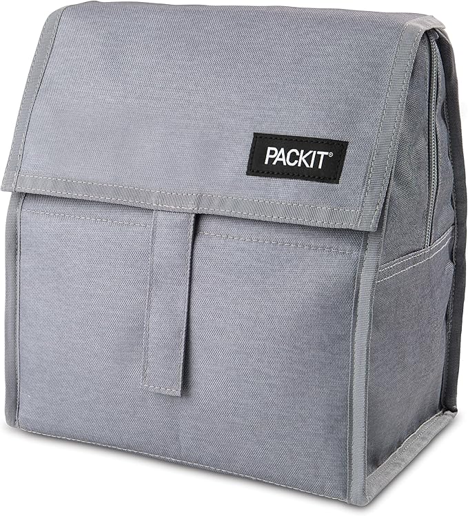 PackIt Freezable Lunch Bag, Gray Fog, Built with EcoFreeze Technology, Foldable, Reusable, Zip and Fold Closure with Buckle Handle, Designed for Work Lunches and Fresh Lunch On the Go