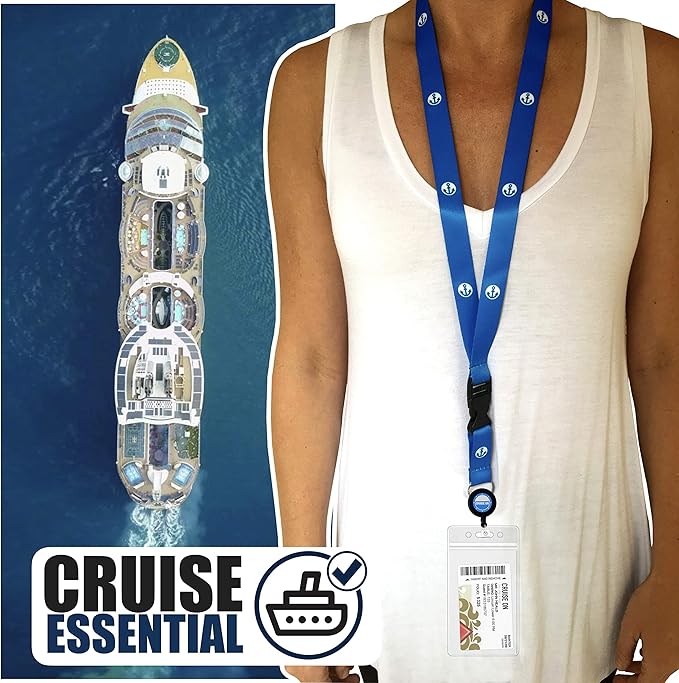 Cruise On Cruise Lanyard for Ship Cards – 2-Pack Retractable Badge & Waterproof Key Card Holder for Ship Cards – Cruise Essentials 2025-2026, Perfect for Travel & Vacation (Blue Anchor)