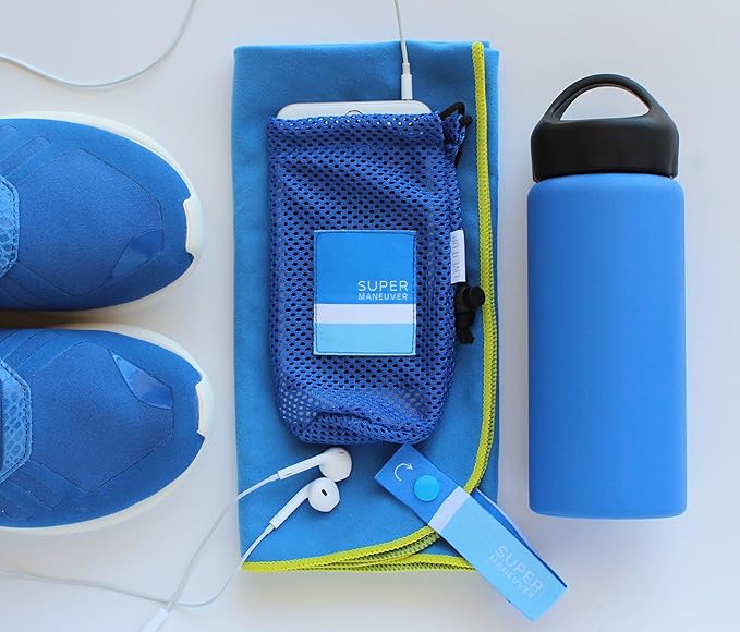 Super Towel for Sports, Travel & Beach — Extra Large, Lightweight, Compact, Absorbent, Quick-Drying, Soft Microfiber Suede — For indoors, outdoors, pool, gym, camping (Blue+Yellow, XL (60x32"))