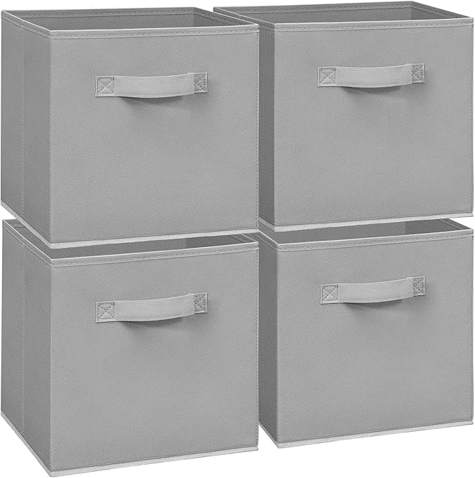 Easi 11 inch Cube Storage Bins, 5 Storage Cube Organizer, Collapsible Fabric storage cubes with Handles, Closet Storage Basket For Organization, Shelf Basket For Shelves Clothes Books, Gray