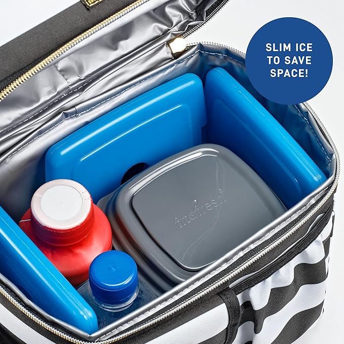Cool Coolers by Fit + Fresh, 4 Pack Slim Ice Packs, Space Saving Reusable Ice Packs for Lunch Boxes or Coolers, Blue, Single Pack