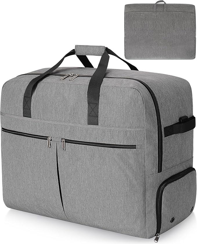 120L Foldable Large Travel Duffle Bag for Men and Women, Packable Duffel Bags with Shoe Compartment, Water Repellent & Tear Resistant (Gray)