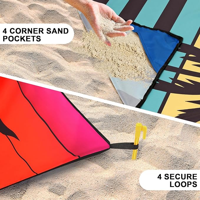 AISPARKY Beach Blanket Waterproof Sandproof Extra Large, Oversized Beach Mat, Quick Drying&Compact&Lightweight, Picnic Blankets Vacation Essentials for Outdoor Beach Camping (79" X 83" (4 Person))