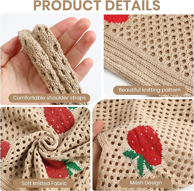 SUOSDEY Crochet Mesh Beach Tote Bag, Knit Summer Vacation Aesthetic Boho Tote Bag for Women