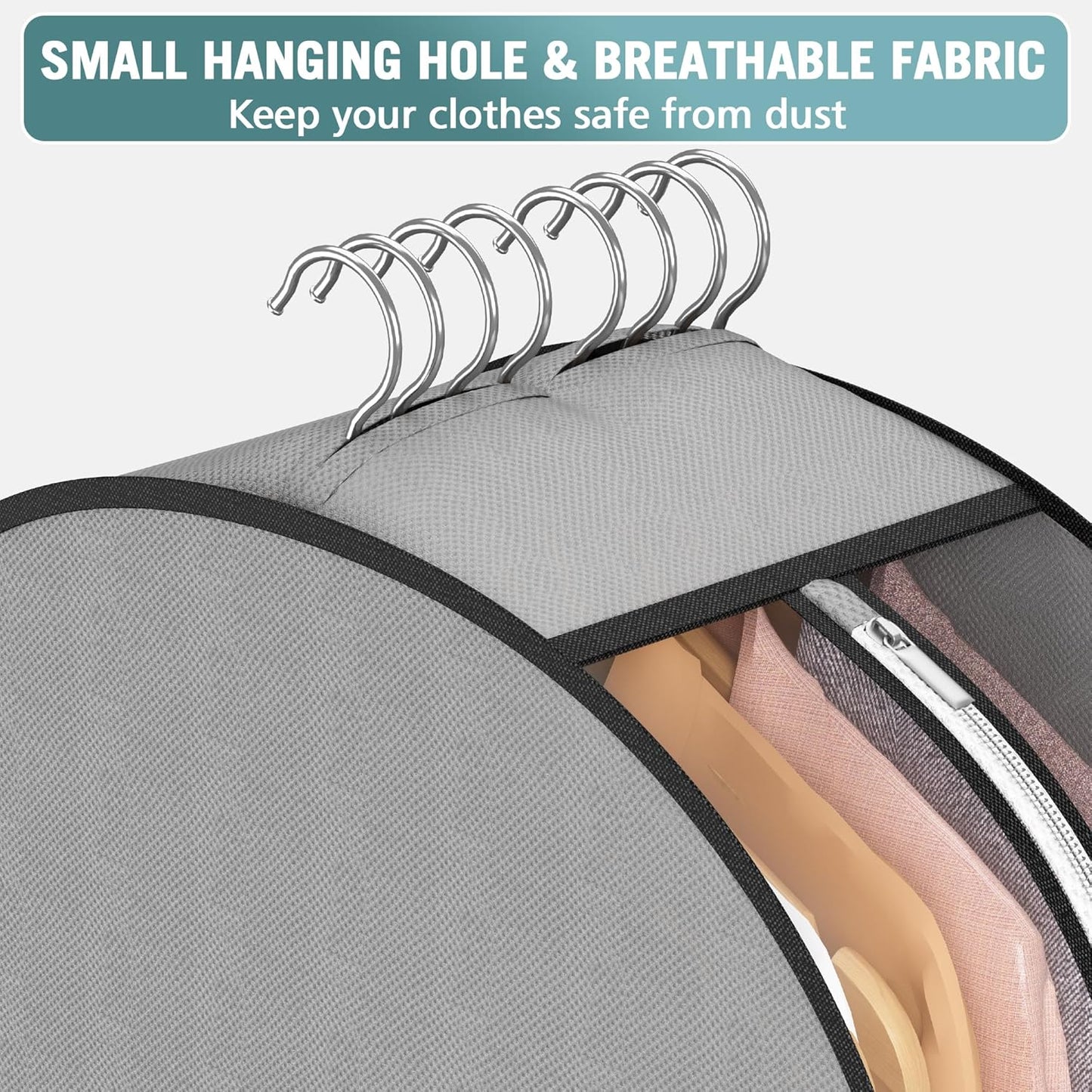 10" Gusseted Garment Bags for Hanging Clothes 50" Suit Bags for Open Closet Storage, Side Clear Clothing Cover for Coat, Dress, Jacket, Shirt, Fur Wardrobe Protector, 3 Packs, Grey