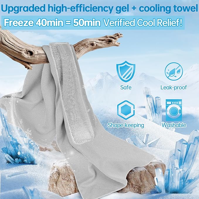 Dual-Action Cooling Neck Wraps, 37”x12” Cooling Towel + 220g Gel Sheet, Neck Coolers for Hot Weather, Ice Pack, Washable Gym Towel