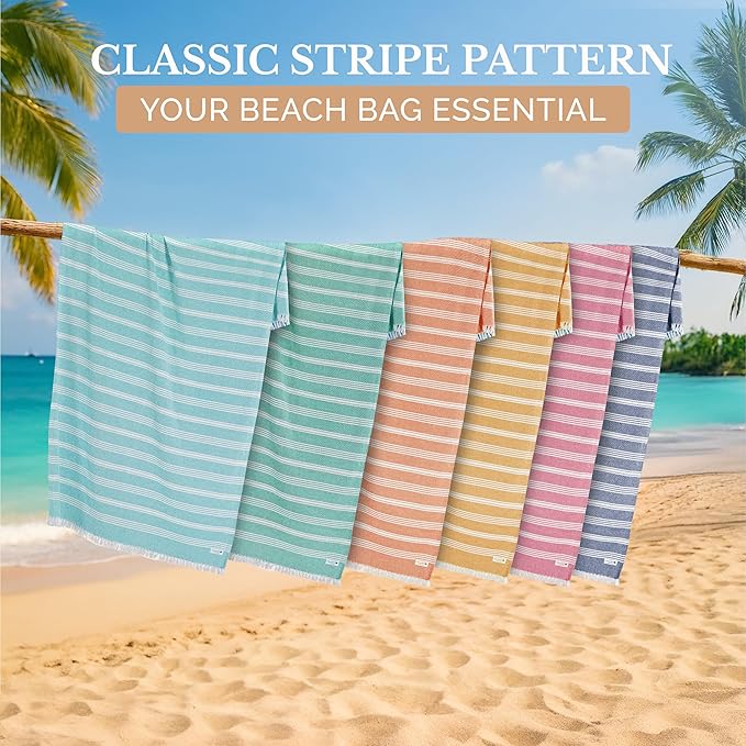 Casa Platino 6 Pack Bulk Beach Towel Set, Turkish Pool Towels, Lightweight, Pre-Washed, Sand-Free & Absorbent, Ideal for Beach or Poolside Use, 39"x71", Coastal Carnival