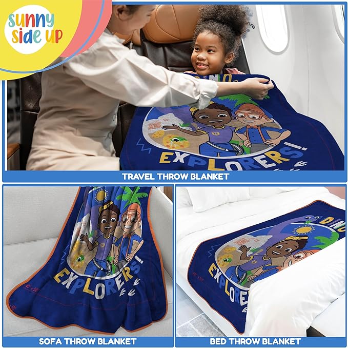 Sunny Side Up Kids Plush Throw Blanket – Soft & Comfy Throw for Couch or Bed – Cozy Home Décor for Living Room & Bedroom, Blue - Blippi, 46x60 - Throw Blanket