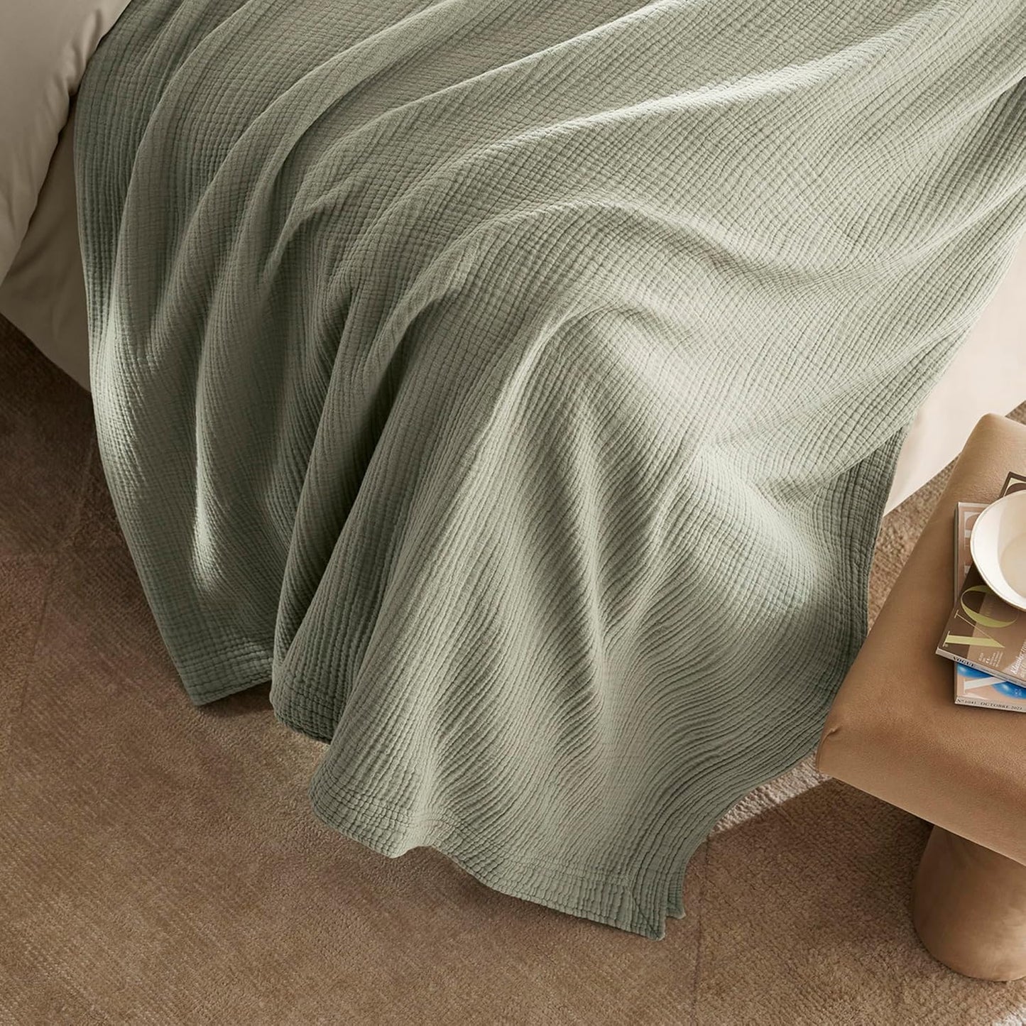 BOLL & BRANCH Dream Bed Blanket - Twin/Twin XL, Sageleaf - Luxury 100% Organic Cotton - Soft, Lightweight and Breathable - Cloud-Like Touch