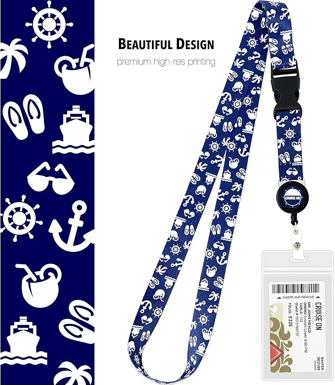 Cruise On Cruise Lanyard for Ship Cards – 2-Pack Retractable Badge & Waterproof Key Card Holder for Ship Cards – Cruise Essentials 2026-2027, Perfect for Travel & Vacation (Blue & Pink)
