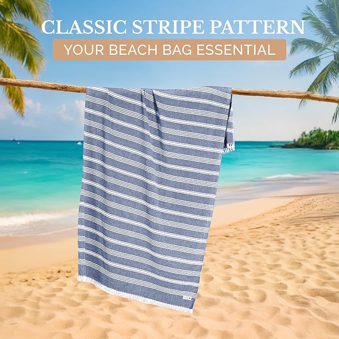 Casa Platino Large Beach Towels, Pre-Washed 39"x71" Turkish-Inspired Pool Towel, Quick Dry Sand Proof Design with Absorbent Comfort, Ideal for Leisure, Beach Days, or Travel Relaxation – Denim