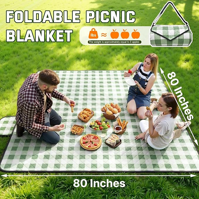 TigeJoy Extra Large Picnic Blanket Waterproof Foldable 80''x118'', Outdoor Picnic Mat Beach Blanket Sandproof for Park, Grass, Travel, Hiking, Camping Essentials, Gingham Picnic Blanket