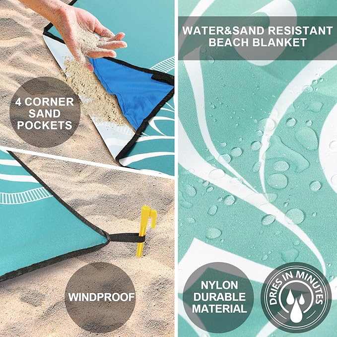 Beach Blanket Waterproof Sandproof Beach Mat for 1-8 Adults Quick Drying Durable Outdoor Picnic Mat for Beach Festival Travel Camping Hiking (Gradiant GN-Mandarin, 79"×83"(4 Person))