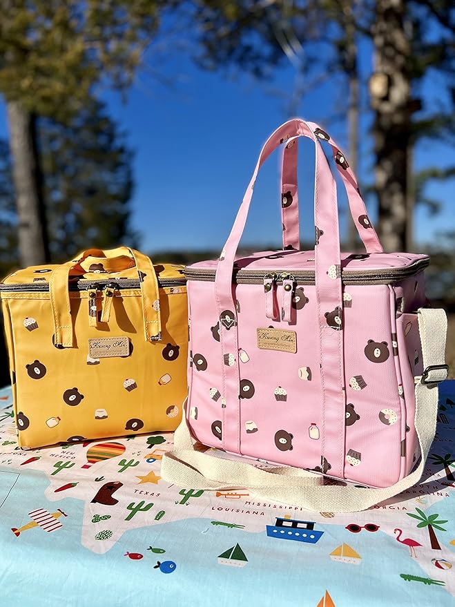 Kwang Min Insulated Insulated Cooler Bag,Reusable Large Lunch Bag for Women, Great for Outdoors,Camping,Party,Premium Quality,Adjustable Strap,Foldable