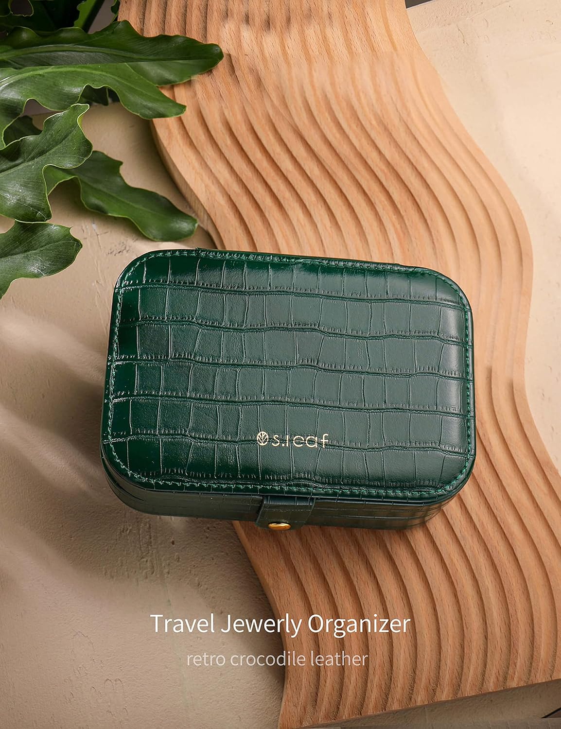 S.Leaf Mini Travel Jewelry Case - Portable Jewelry Box for Women (13 Crocodile Emerald Big)