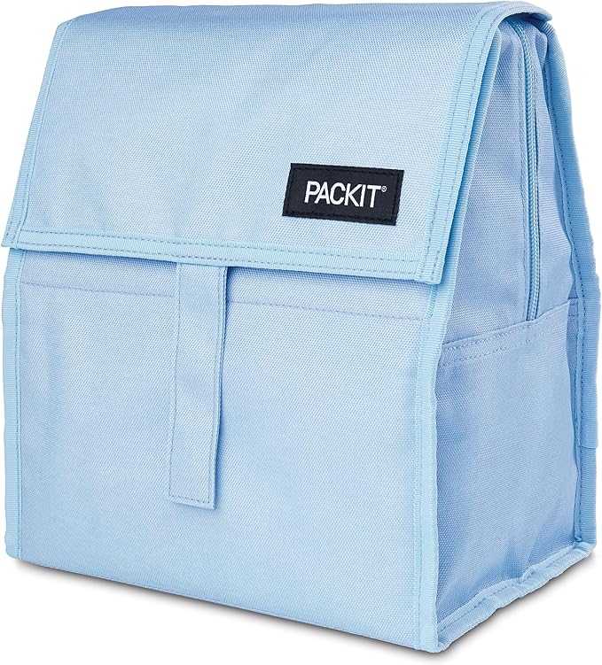 PackIt Freezable Lunch Bag, Sky Blue, Built with EcoFreeze Technology, Foldable, Reusable, Zip and Fold Closure with Buckle Handle, Designed for Work Lunches and Fresh Lunch On the Go
