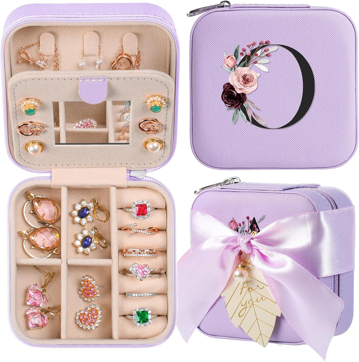 AYGXU Travel Jewelry Box for Women and Girls - Small Case With Initial A-Z - Teacher Gifts