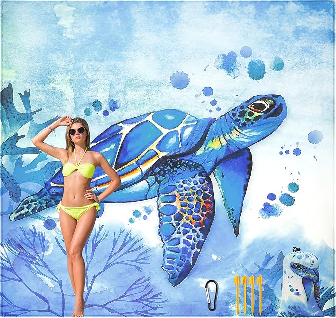 Beach Blanket Waterproof Sandproof Beach Mat for 1-8 Adults Quick Drying Durable Outdoor Picnic Mat for Beach Festival Travel Camping Hiking (BL-Seaturtle, 79"×83"(4 Person))
